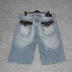 JNCO Type Size 38 Blue Denim Cargo Shorts Studded Black Leather Y2K Skater